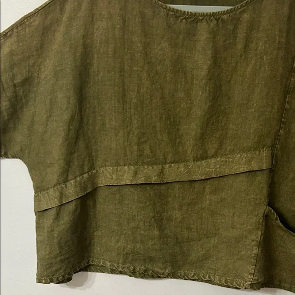 Beau Jours Top Women’s XL Olive Green Linen Lagenlook Boxy Beach - Picture 4 of 14